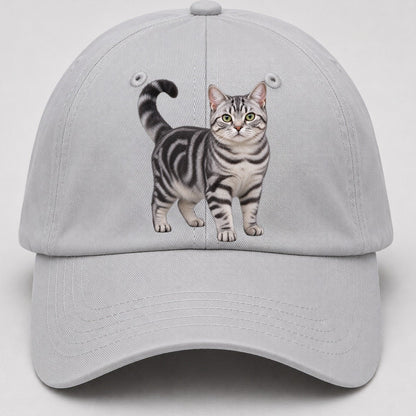 American Shorthair Standing Three Quarter Realistic Cat Portrait Baseball Cap – Light Gray