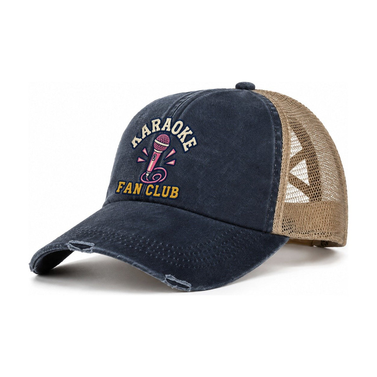 Karaoke Fan Club Women's Ponytail Trucker Hat – Navy Khaki