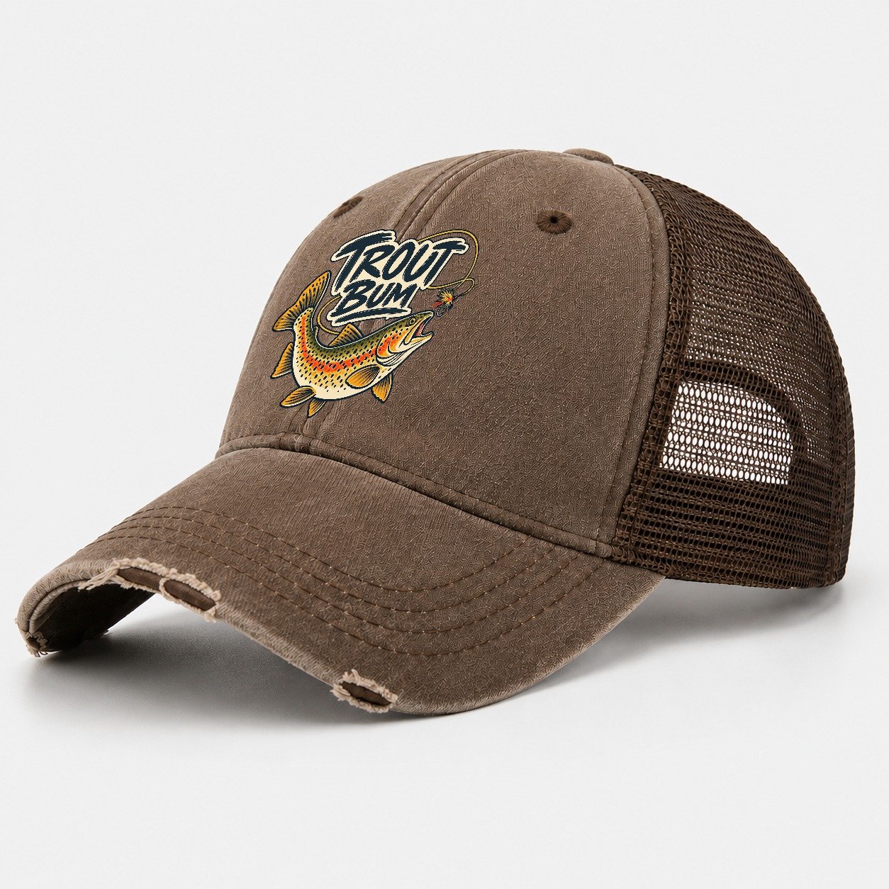 Trout Bum Fishing Elegant Washed Trucker Hat – Coffee
