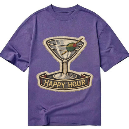 Embroidered Patch Design Cocktail Martini Martini Glass With Classic T-shirt – Purple