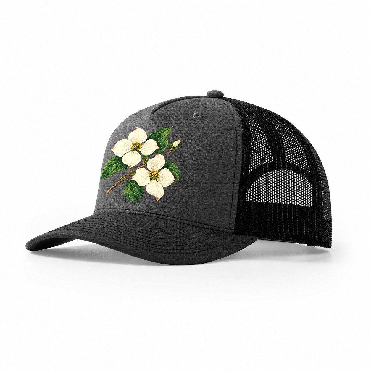 British Columbia Pacific Dogwood Bloom Canada Cultural Icons Trucker Hat – Dark Grey Black