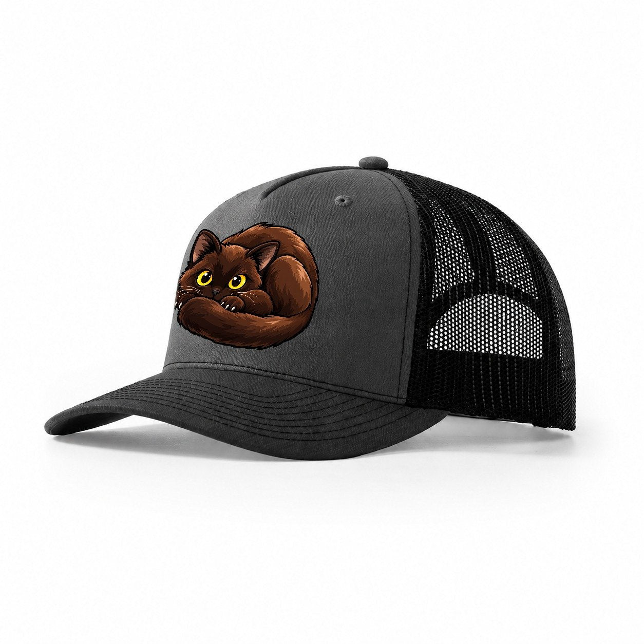 Burmese Curled Peeking Cats Trucker Hat – Dark Grey Black