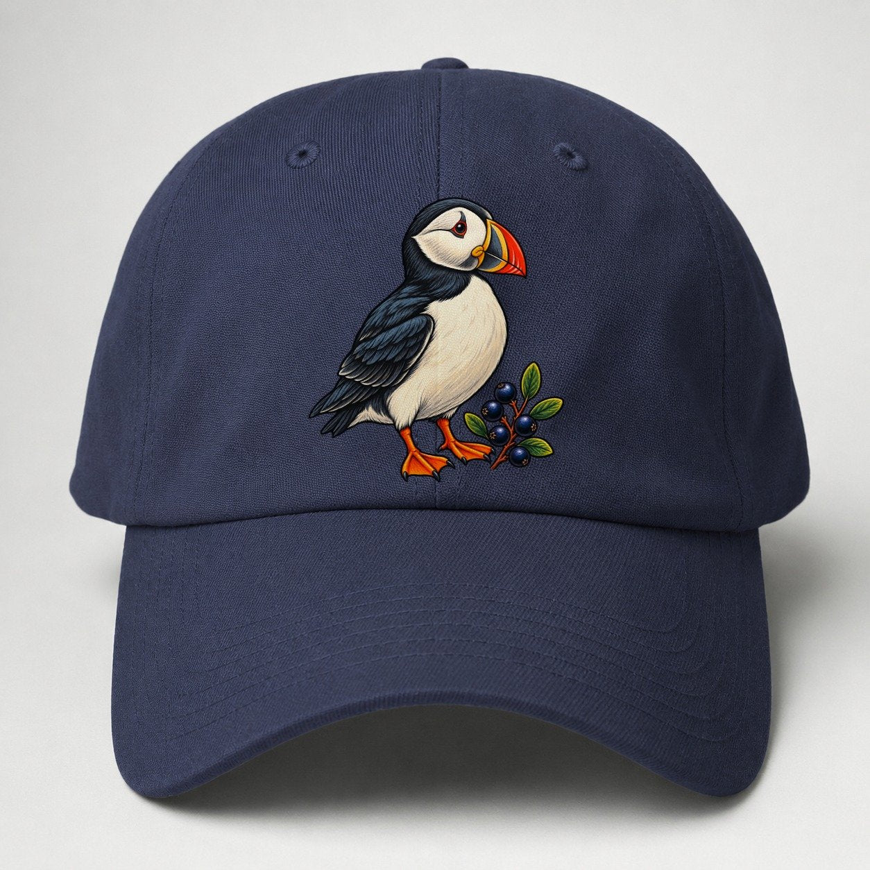 Atlantic Puffin And Crowberry Canada Cultural Icons Baseball Cap – Twilight Navy