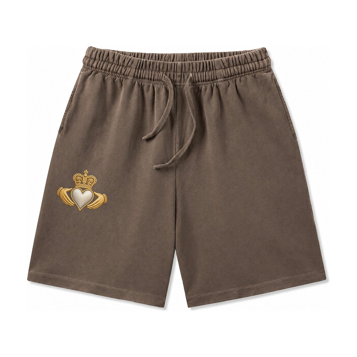 Claddagh Symbol Washed Shorts – Coffee