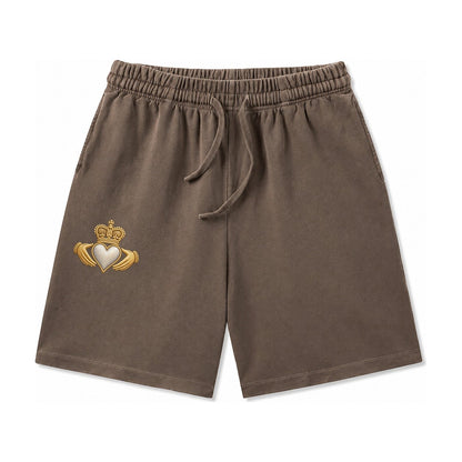 Claddagh Symbol Washed Shorts – Coffee