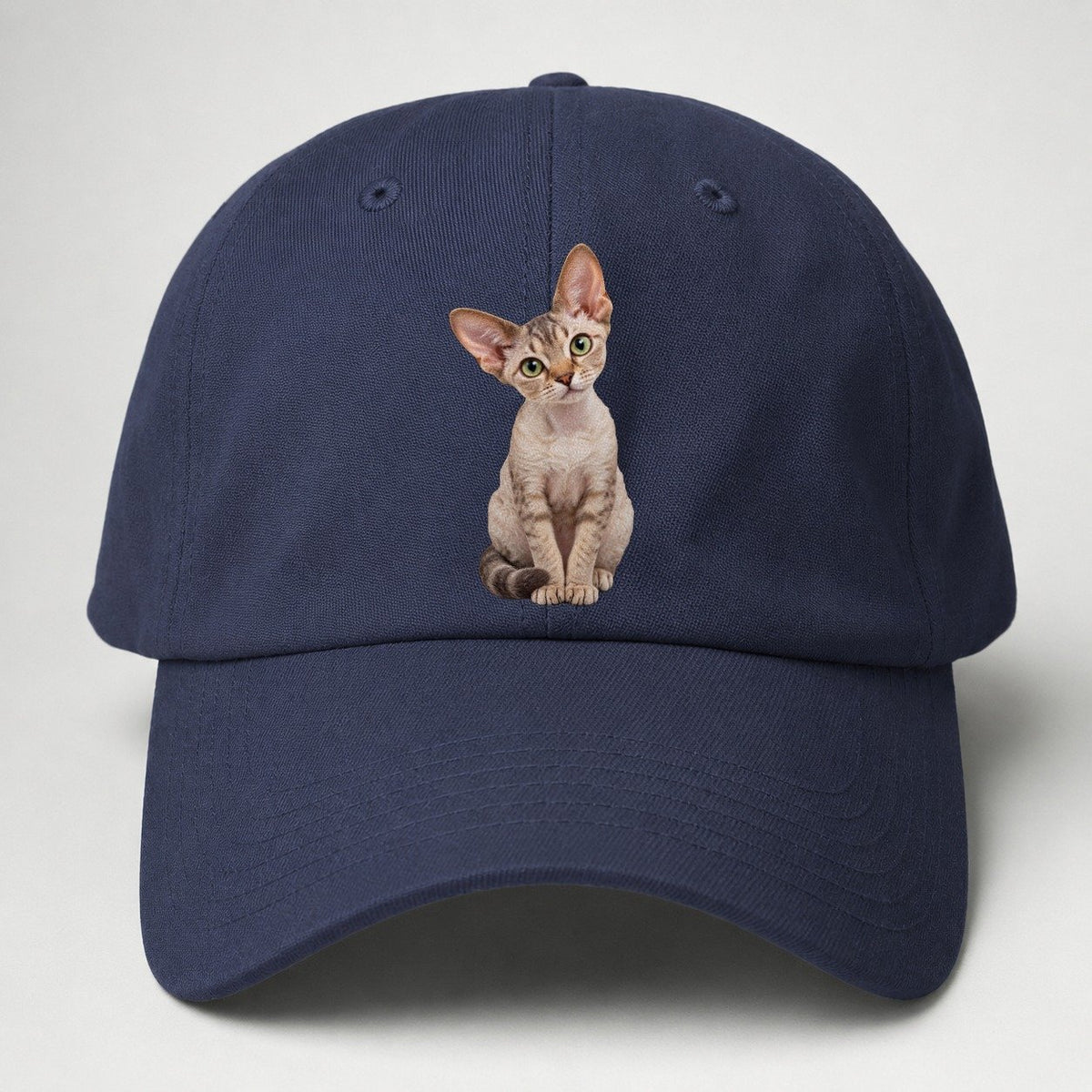 Devon Rex Seated Portrait Realistic Cat Portrait Baseball Cap – Twilight Navy