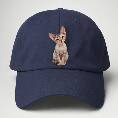 Devon Rex Seated Portrait Realistic Cat Portrait Baseball Cap – Twilight Navy