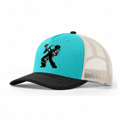 Woman Saxophone Player Trucker Hat – Aqua Black White