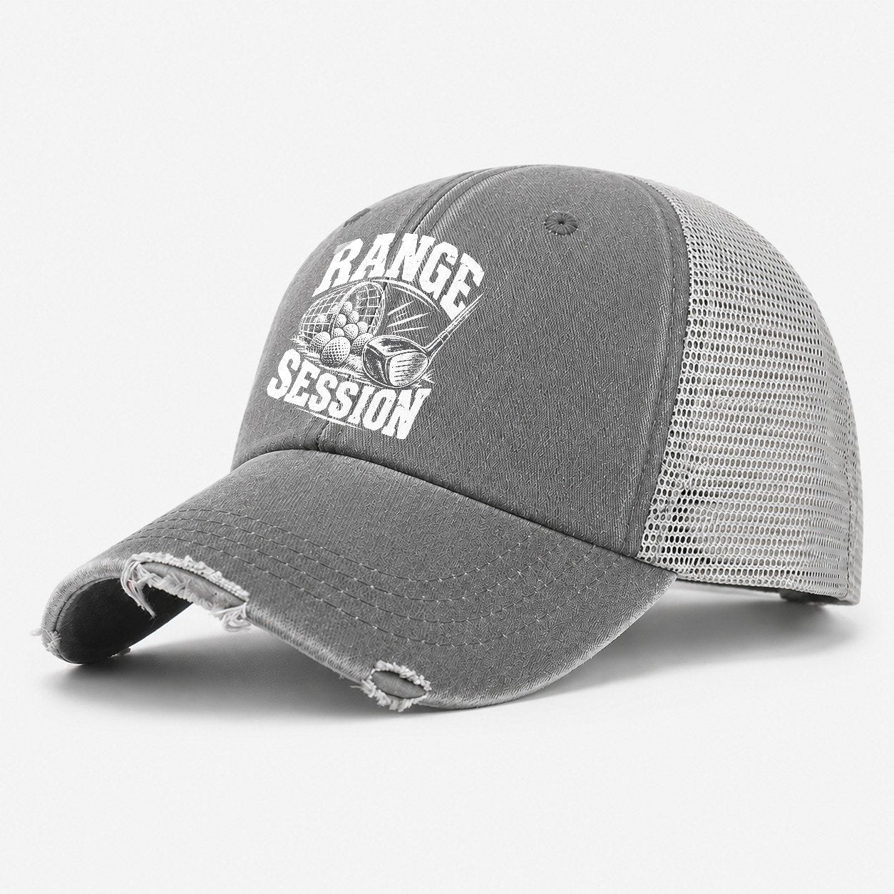 Range Session Golf Life Washed Trucker Hat – Grey