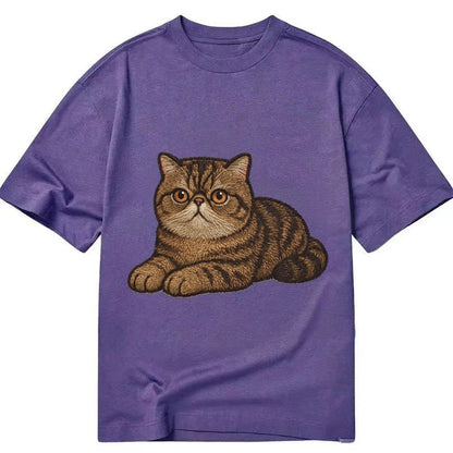 Exotic Shorthair Flat Face Plush Coat Relaxed Lying Down Wit Classic T-shirt – Purple