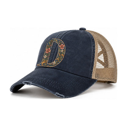 Wildflower D Monogram Women's Ponytail Trucker Hat – Navy Khaki
