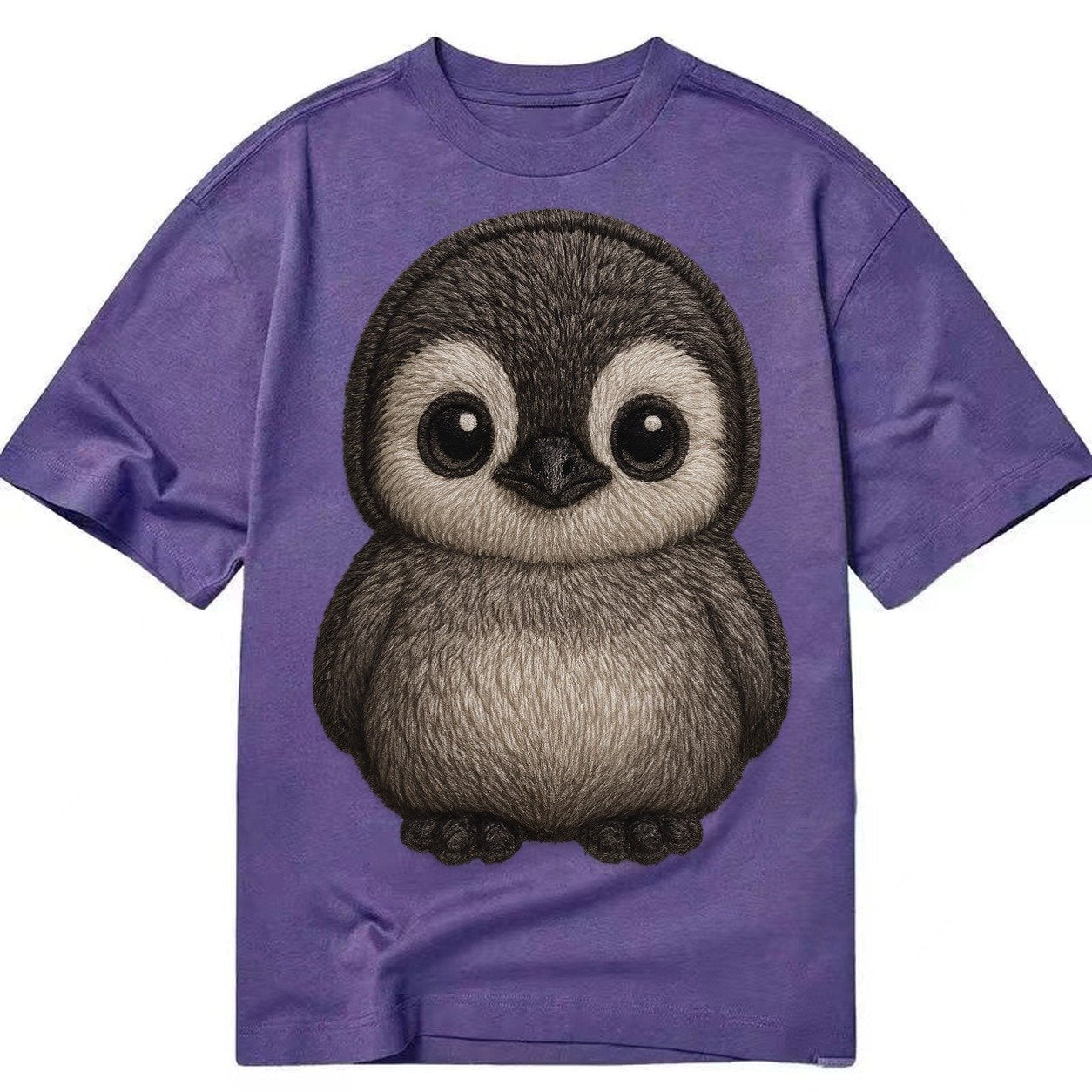 Baby Penguin Chick Gray Fluffy White Face Round Body Front F Classic T-shirt – Purple