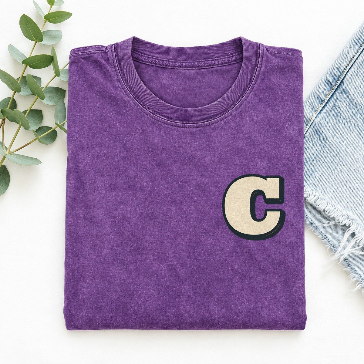Initial C Left Chest Vintage T-shirt – Purple