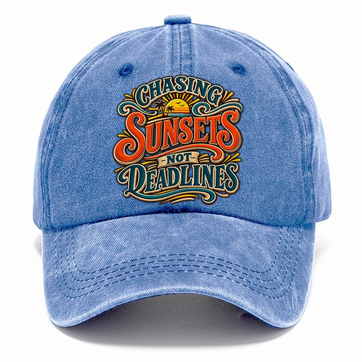 Chasing Sunsets Not Deadlines Retired Living Classic Cap – Summer Sky