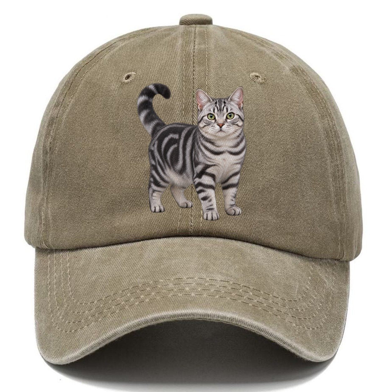 American Shorthair Standing Three Quarter Realistic Cat Portrait Classic Cap – Warm Sand