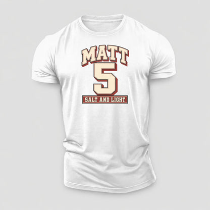 Matthew 5 Varsity Chapel Varsity Cotton T-Shirt – White