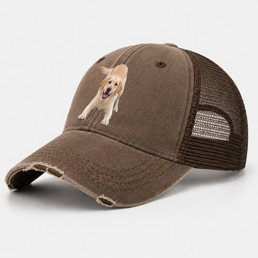 Labrador Retriever Play Bow Top Breeds Washed Trucker Hat – Coffee