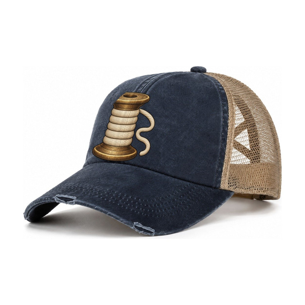The Wooden Spool Sewing And Quilting Women's Ponytail Trucker Hat – Navy Khaki
