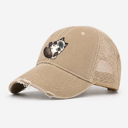 Ragdoll Flopped Peeking Cats Washed Trucker Hat – Khaki