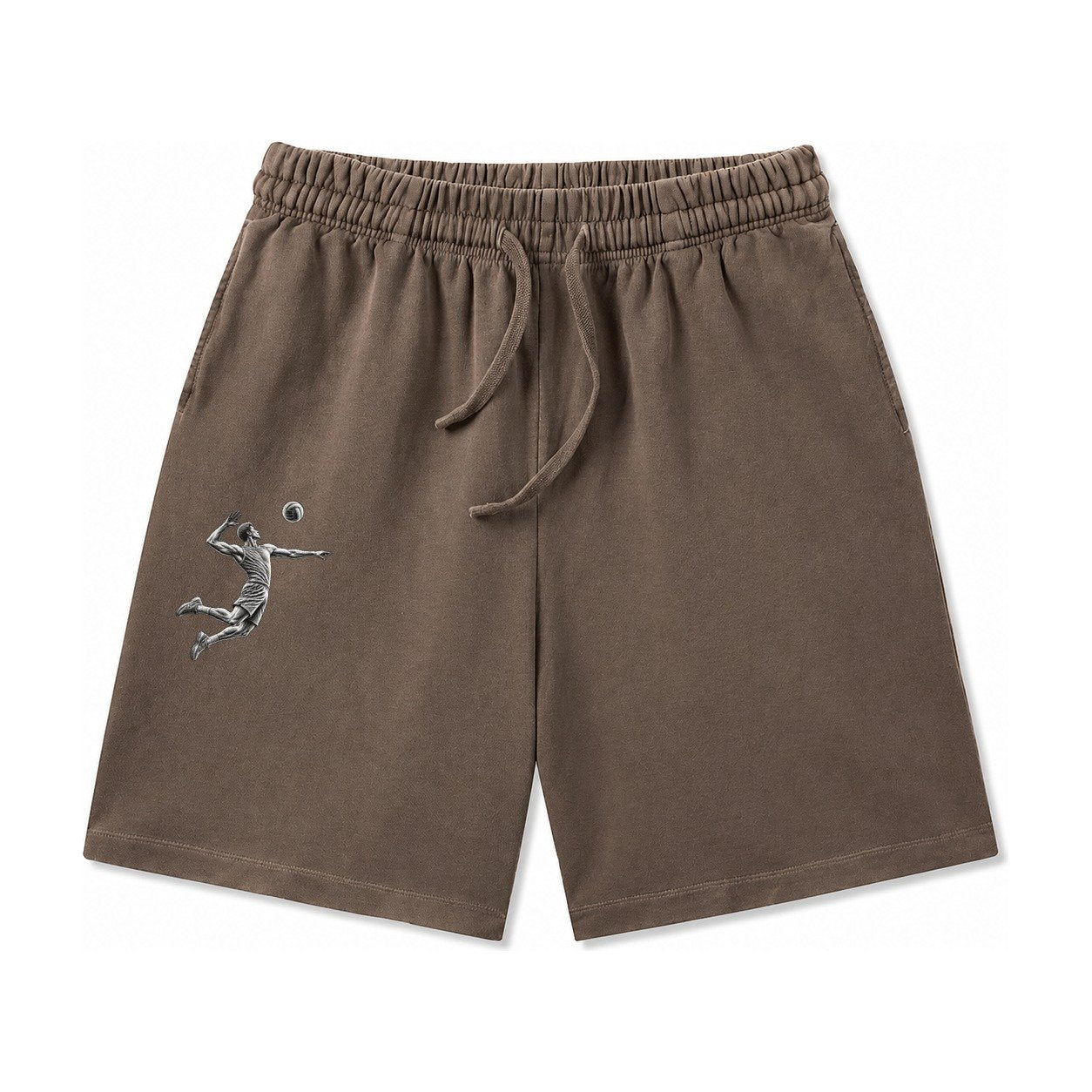 Volleyball Player Spiking Ball Washed Shorts – Coffee