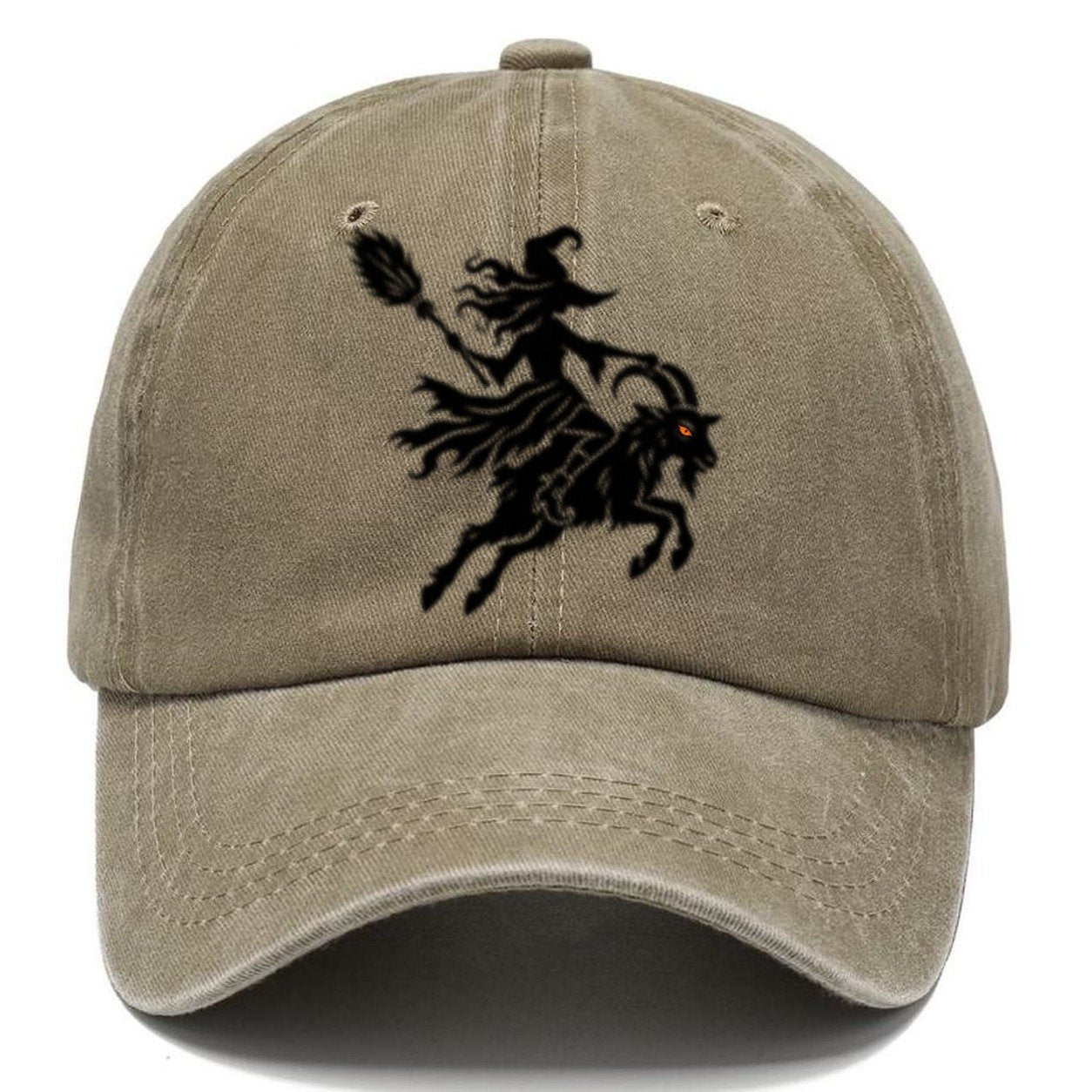 Medieval Woodcut Witch On A Goat Witch Magic Classic Cap – Warm Sand