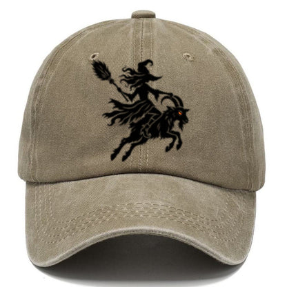 Medieval Woodcut Witch On A Goat Witch Magic Classic Cap – Warm Sand