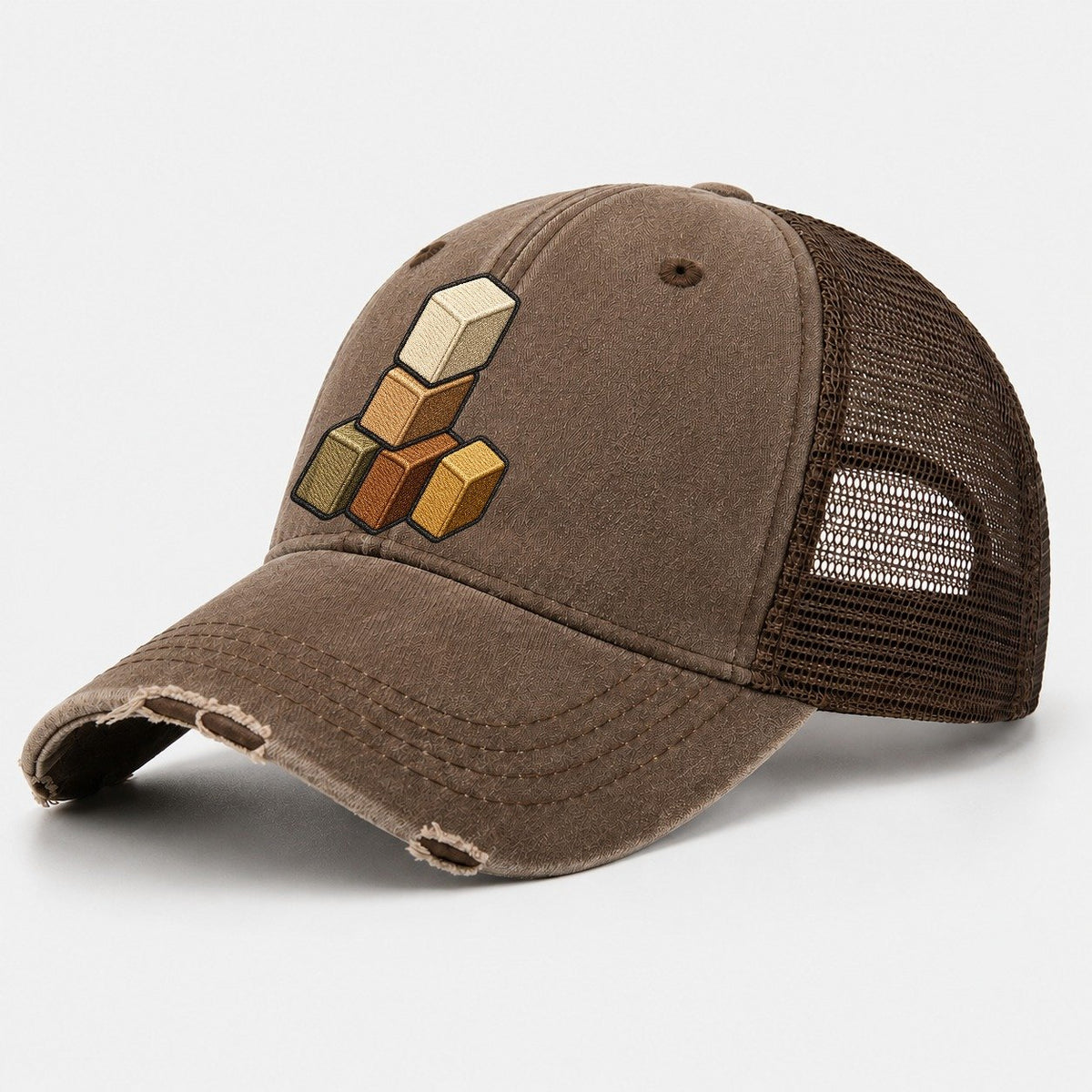 Stack Of Resource Cubes Board Games Washed Trucker Hat – Coffee