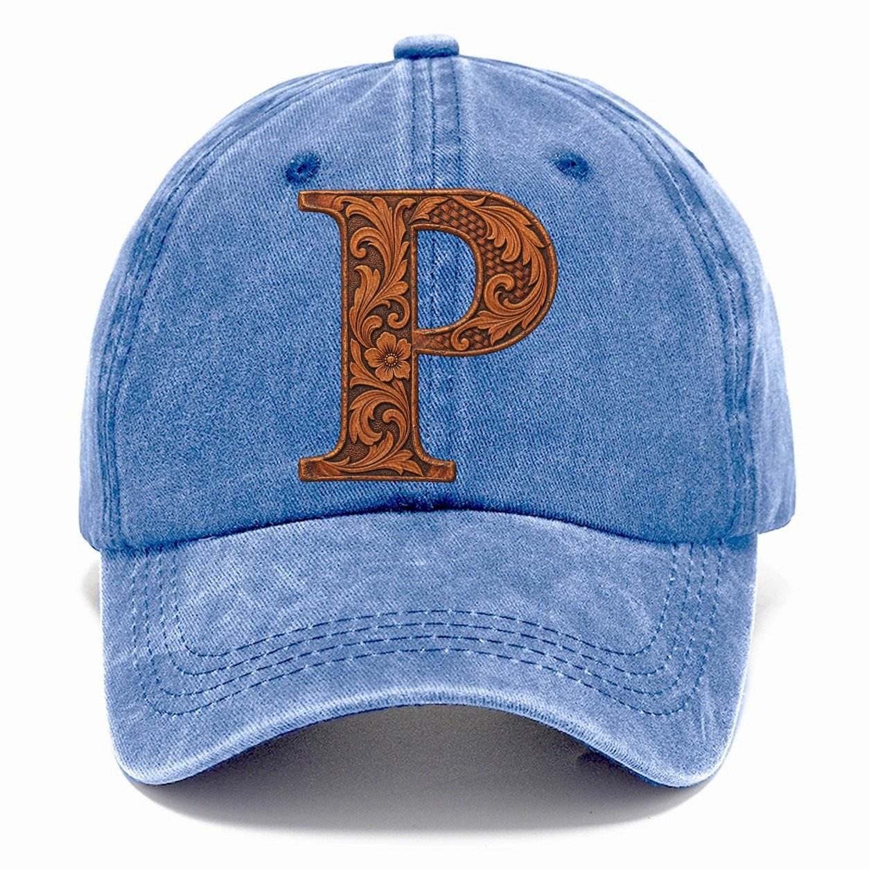 Tooled Leather P Monogram Classic Cap – Summer Sky