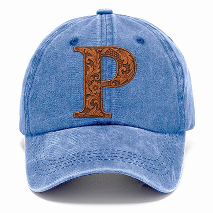 Tooled Leather P Monogram Classic Cap – Summer Sky
