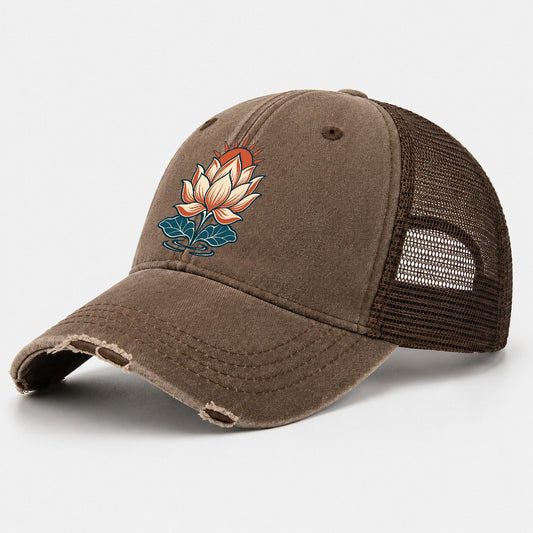 Lotus Dawn Quiet Wards Heritage Washed Trucker Hat – Coffee