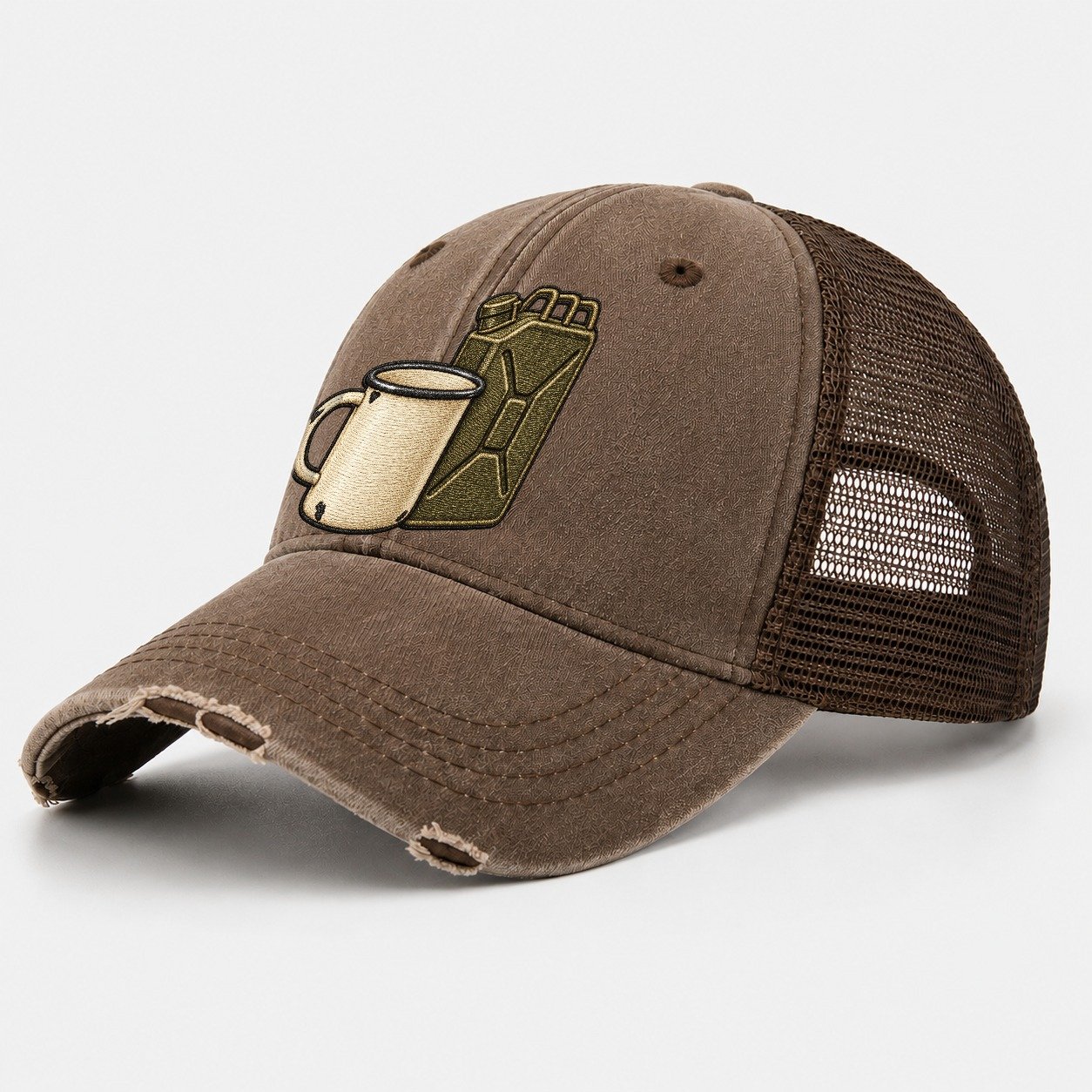 Enamel Camp Mug And Fuel Can Off Roading And Overlanding Washed Trucker Hat – Coffee