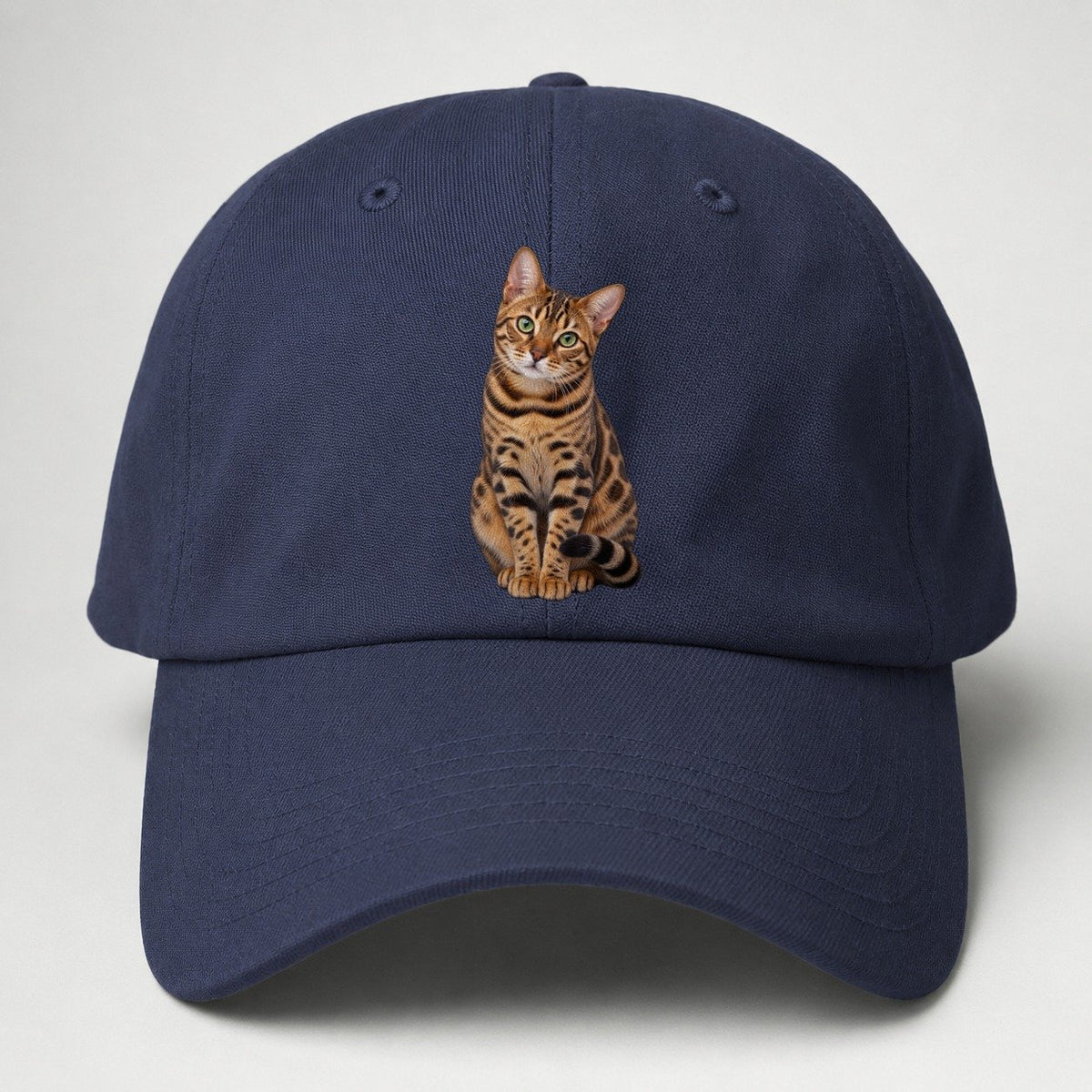 Bengal Seated Portrait Realistic Cat Portrait Baseball Cap – Twilight Navy