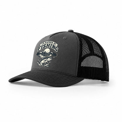 Rather Be Fishing Fishing Elegant Trucker Hat – Dark Grey Black