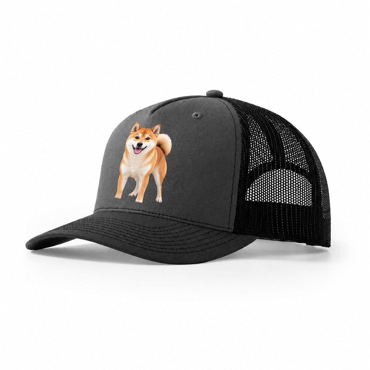 Shiba Inu Standing Top Breeds Trucker Hat – Dark Grey Black