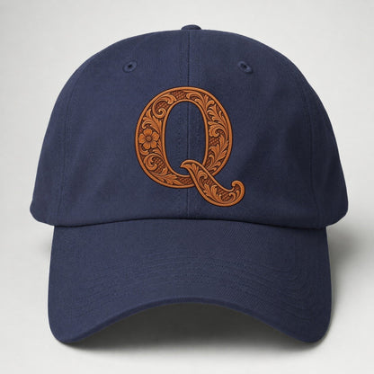 Tooled Leather Q Monogram Baseball Cap – Twilight Navy