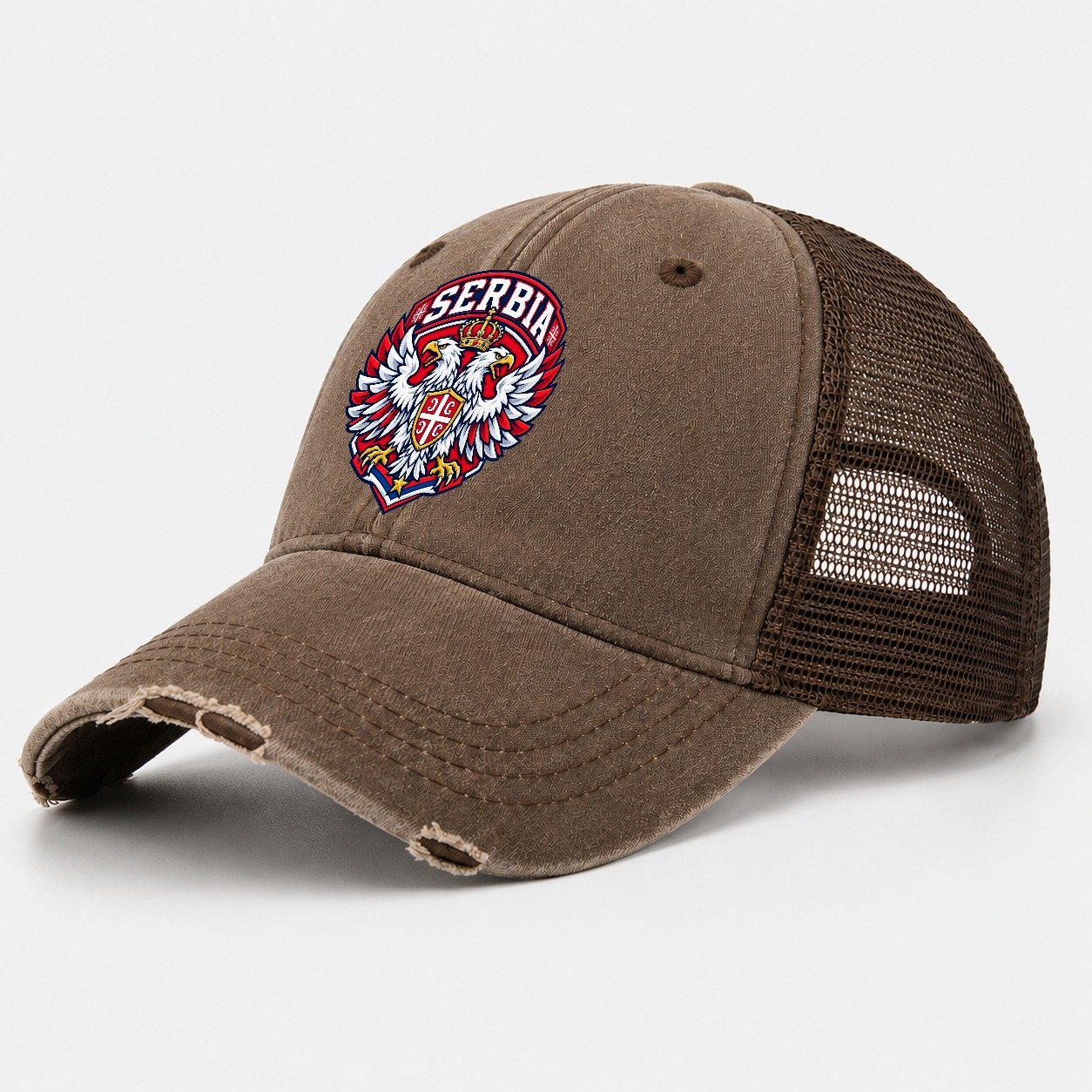 Serbia Retro Badge Country Logos Washed Trucker Hat – Coffee