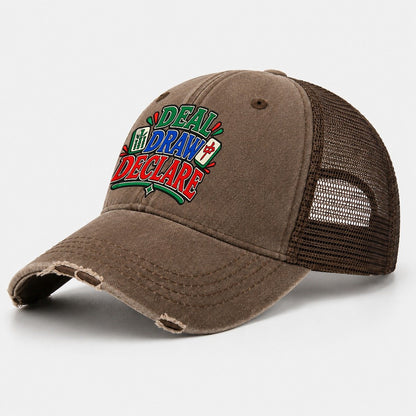 Deal Draw Declare Mahjong Game Night Washed Trucker Hat – Coffee