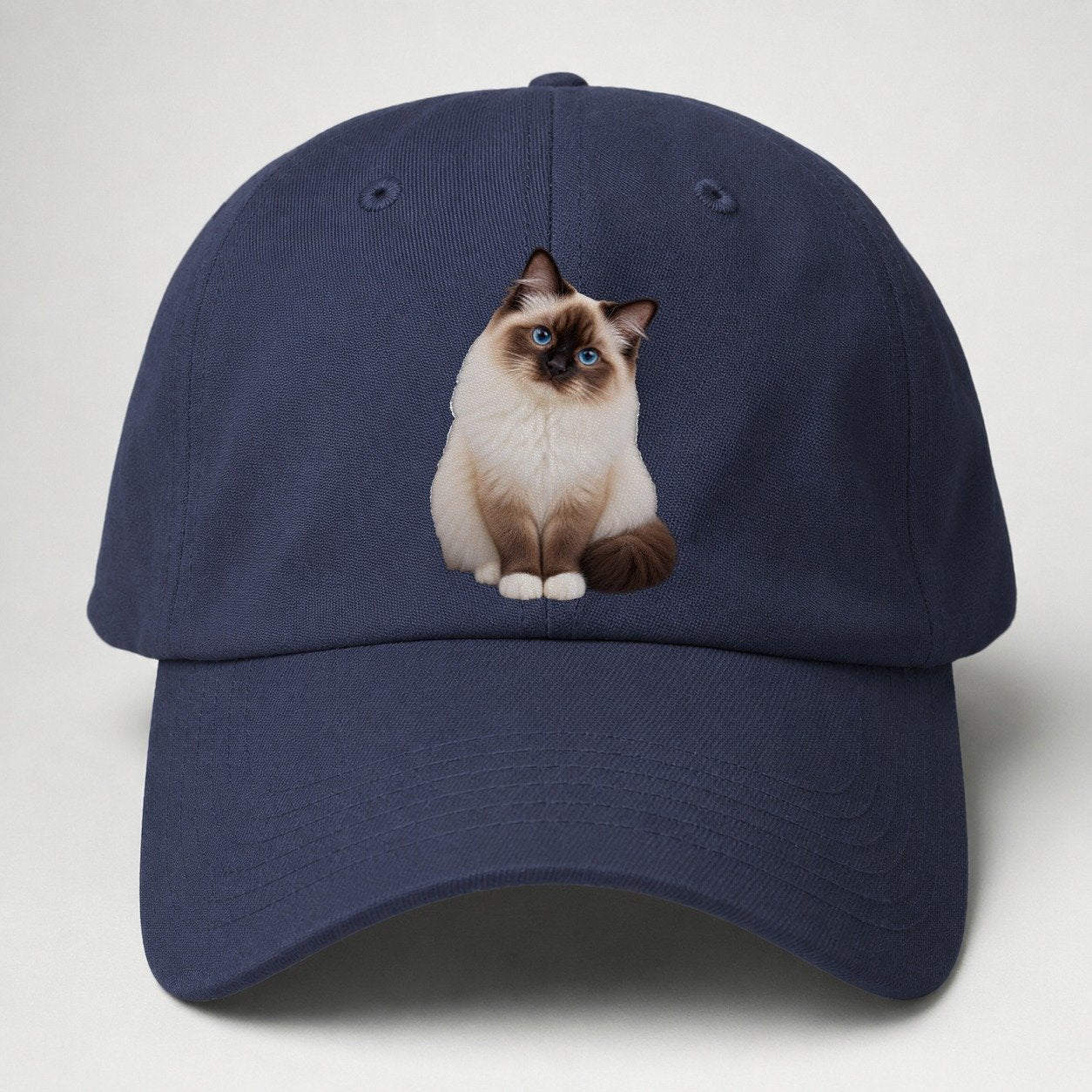 Birman Seated Portrait Realistic Cat Portrait Baseball Cap – Twilight Navy