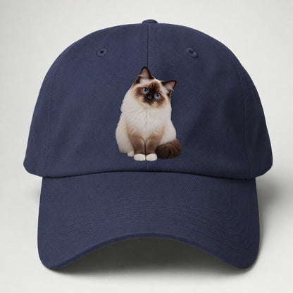 Birman Seated Portrait Realistic Cat Portrait Baseball Cap – Twilight Navy