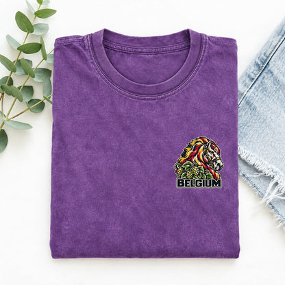 Belgium Country Pride Left Chest Vintage T-shirt – Purple