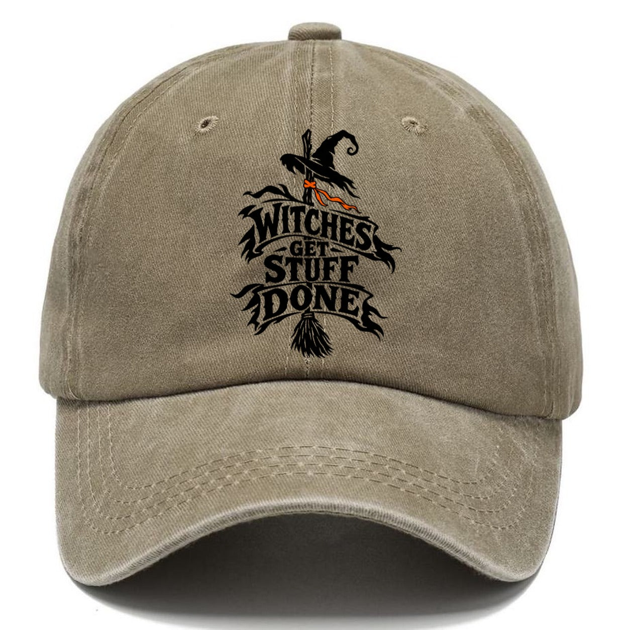 Witches Get Stuff Done Slogan Witch Magic Classic Cap – Warm Sand
