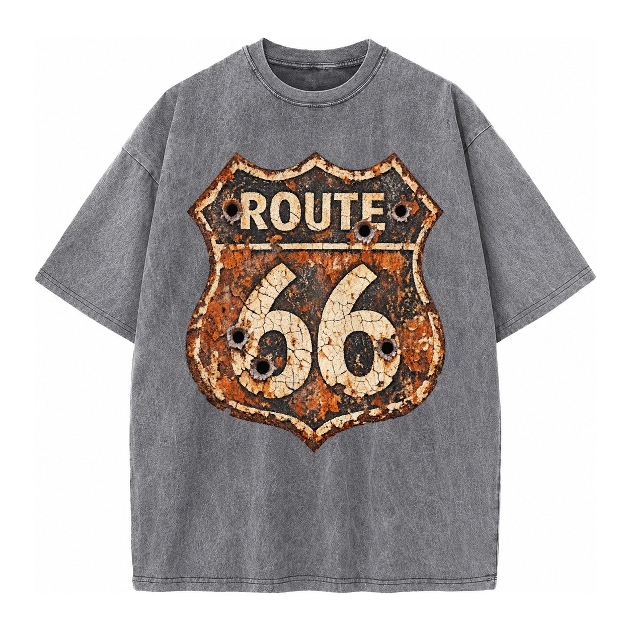 Weathered Marker Rust Aged Route 66 Sign Desert Sun Bleached Vintage T-shirt – Grey