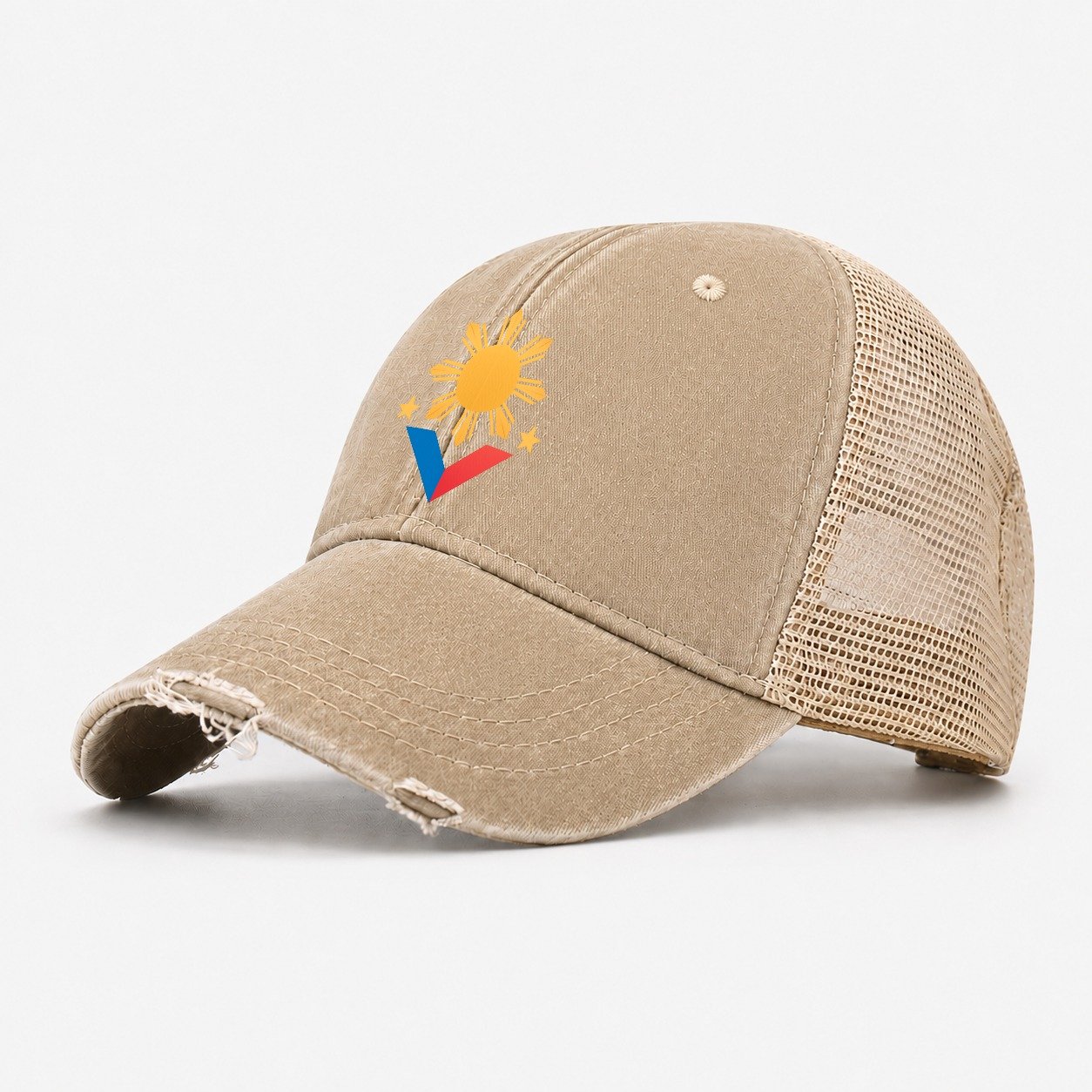 Philippines Sun Emblem Washed Trucker Hat – Khaki