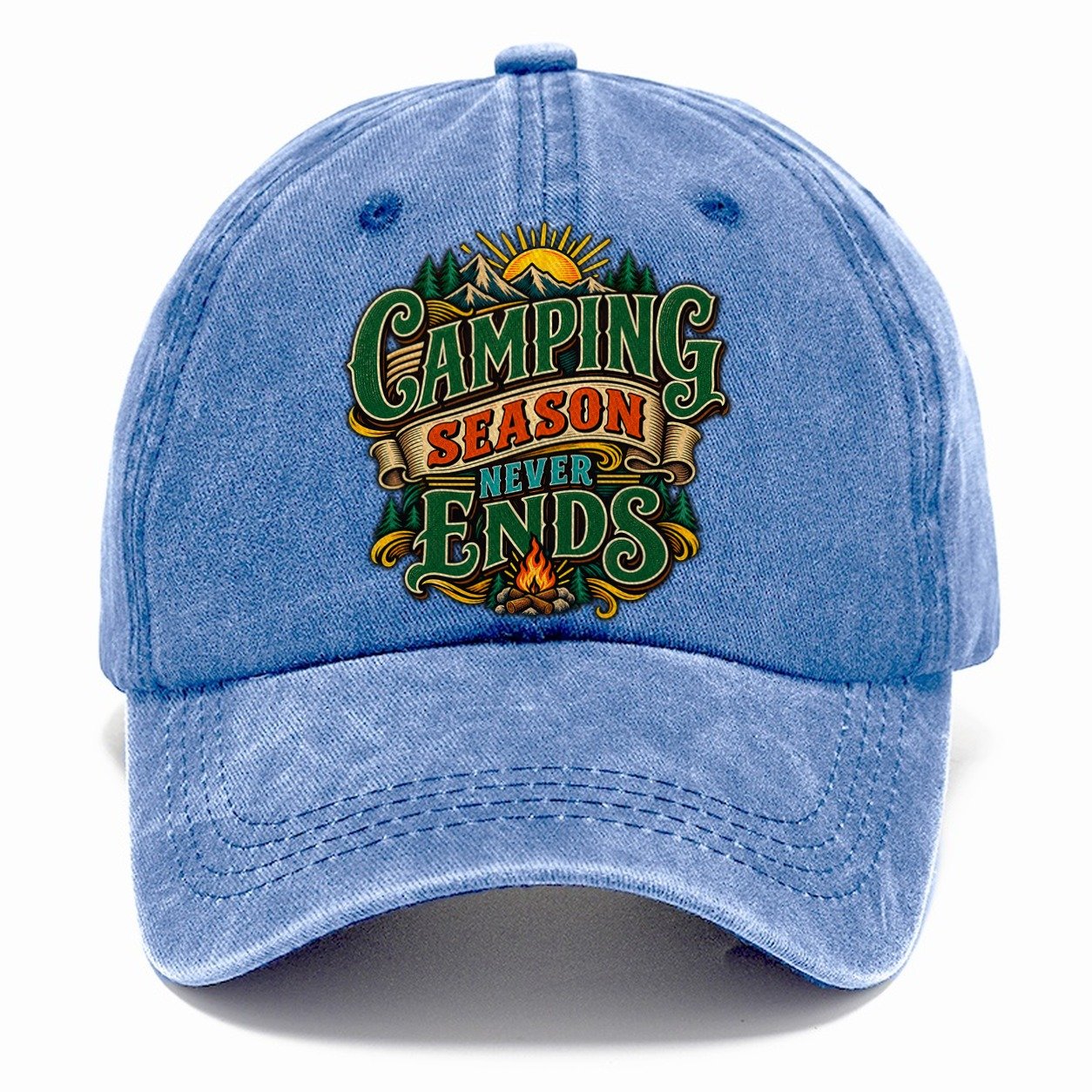 Camping Season Never Ends Retired Living Classic Cap – Summer Sky