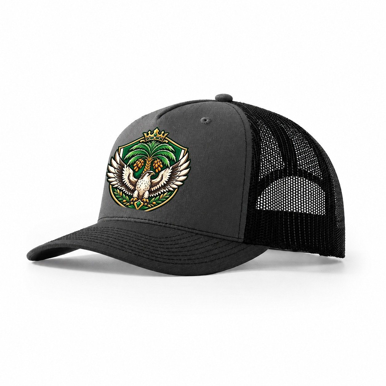 Saudi Arabia Heraldic Crest Country Logos Trucker Hat – Dark Grey Black