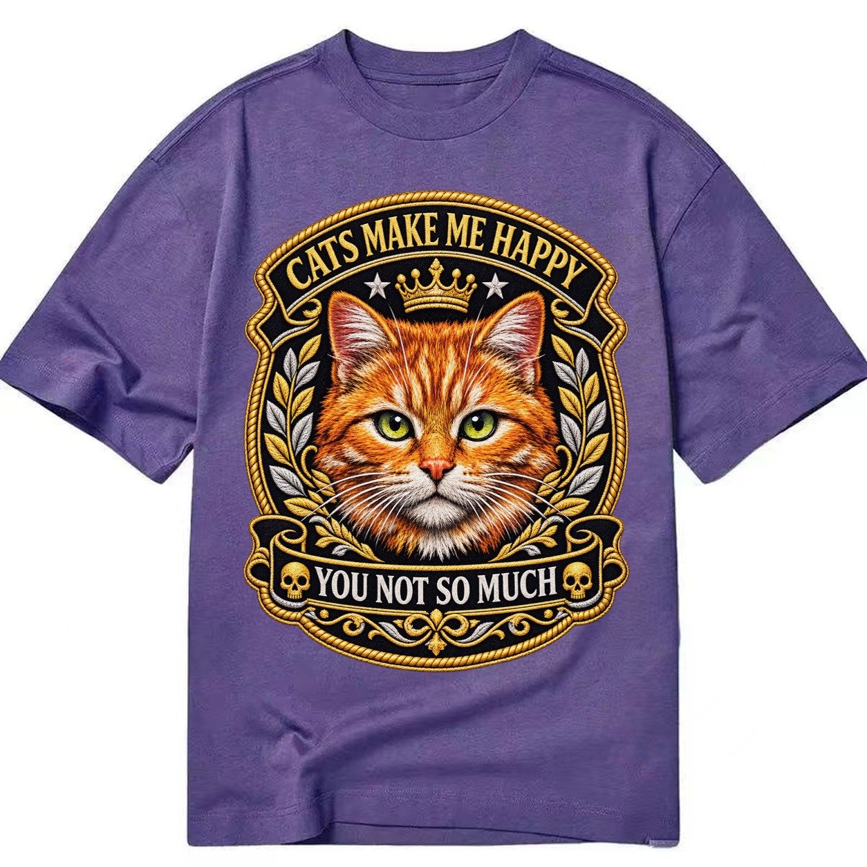Cats Make Me Happy You Not So Much Cat Face In Orange Cat Pr Classic T-shirt – Purple