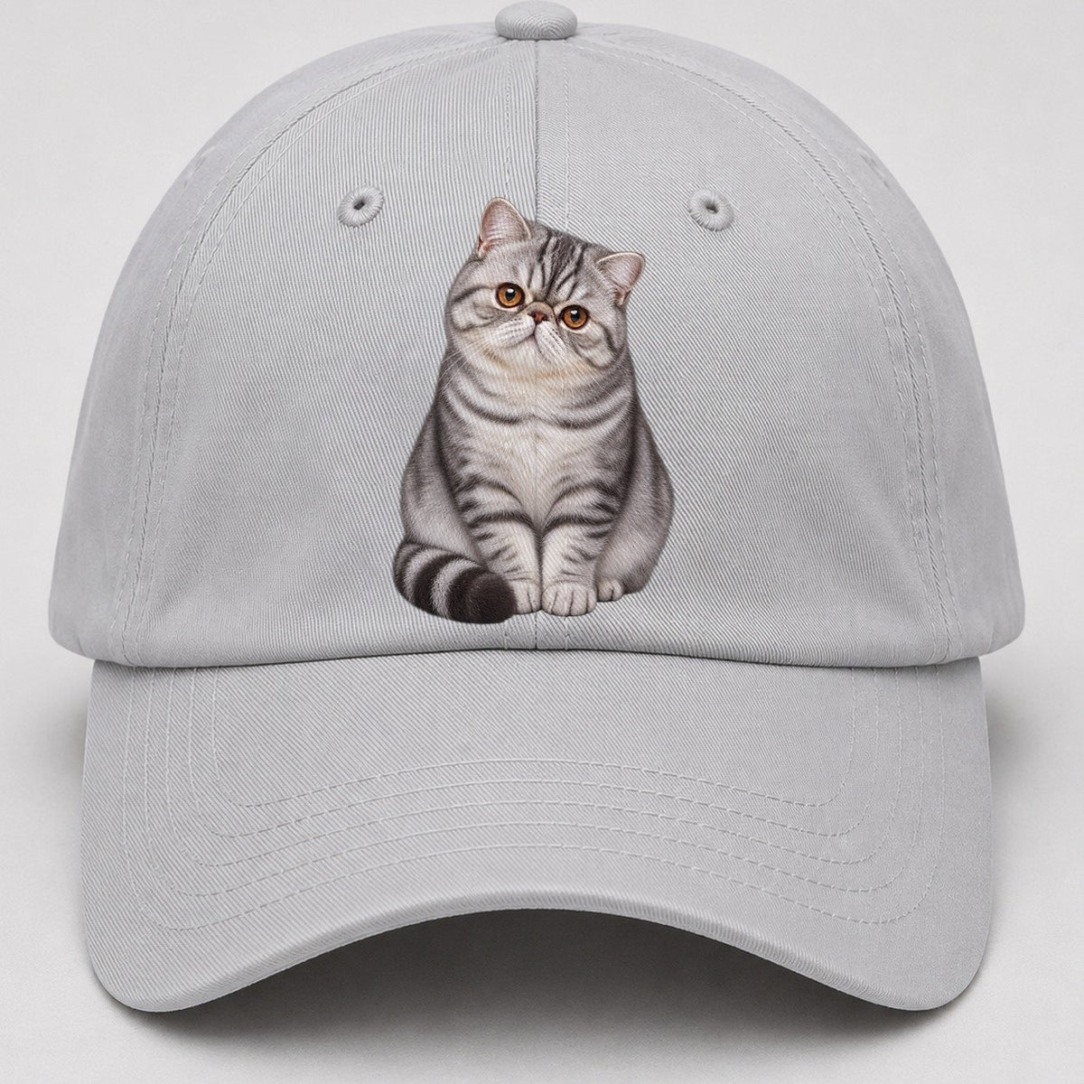 Exotic Shorthair Seated Portrait Realistic Cat Portrait Baseball Cap – Light Gray