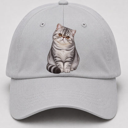 Exotic Shorthair Seated Portrait Realistic Cat Portrait Baseball Cap – Light Gray