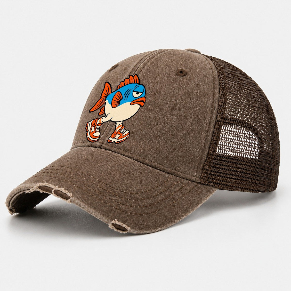 Fish With Legs Crazy Styles Washed Trucker Hat – Coffee