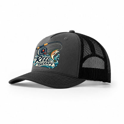 Reel Therapy Fishing Elegant Trucker Hat – Dark Grey Black